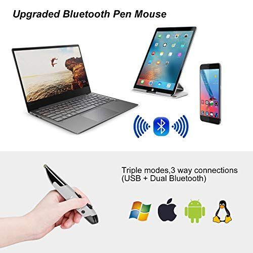 Imagem de Mouse de caneta de bolso sem fio recarregável, Lychee Esquerda/Destro Telefone Óptico Ergonômico com Função Bluetooth e Stylus RGB Retroiluminado Tipo-C &amp Micro ADAPTADOr USB para PC Laptop Notebook Mac (Cinza)