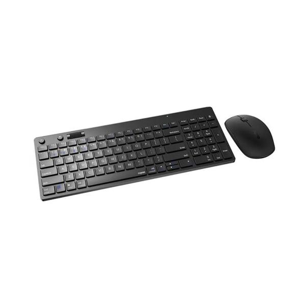 Imagem de Mouse e Teclado Sem Fio Rapoo, Bluetooth ou Nano Receptor 2.4GHz, 1300DPI, ABNT2, Preto - RA003