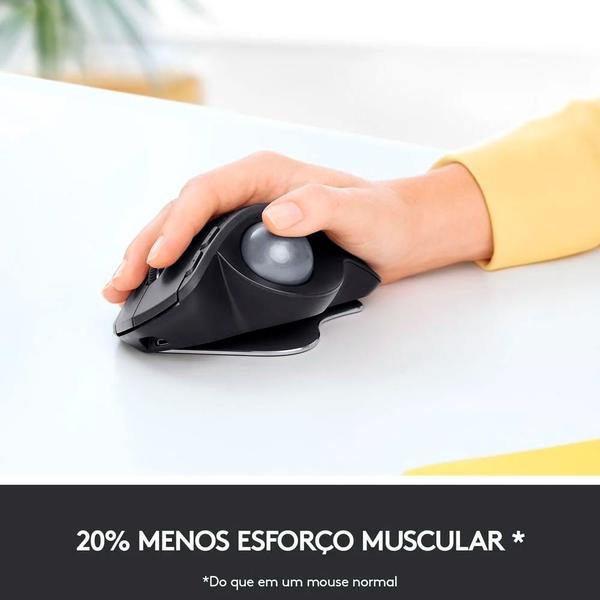 Imagem de Mouse Ergonômico, Sem Fio, Logitech, MX Ergo Trackball, Conexão Bluetooth/USB Unifying , Recarregável, Preto