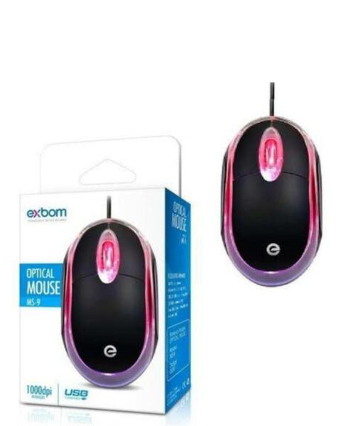 Imagem de Mouse Exbom MS-9 Preto Com Led Vermelha