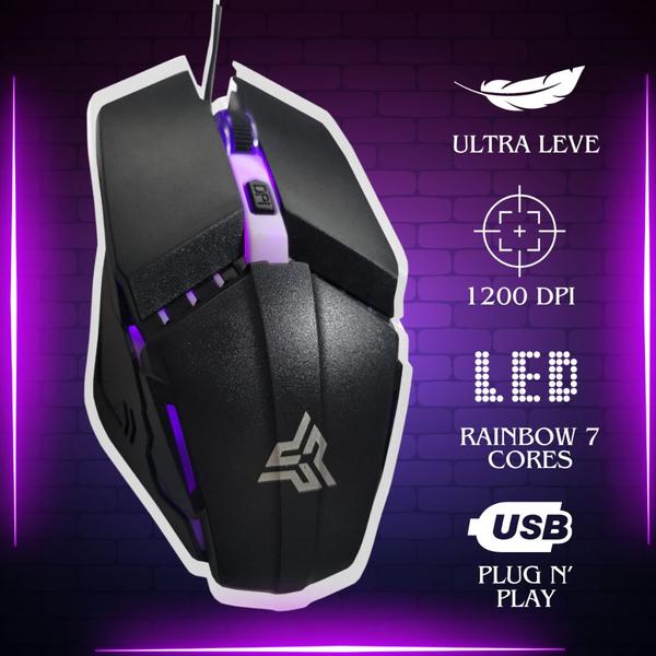 Imagem de Mouse Gamer 1200dpi Led Para Fps e Jogos de Alta Precisão Ergonômico com Fio