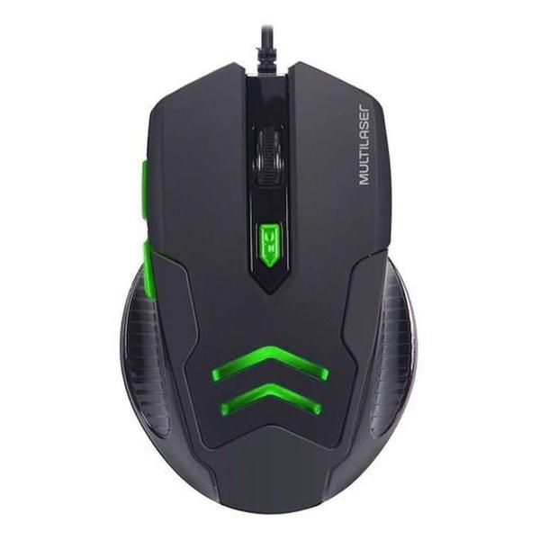 Imagem de Mouse Gamer 3200DPI 6 Botões Preto-Verde com Mouse Pad MO273-Multilaser