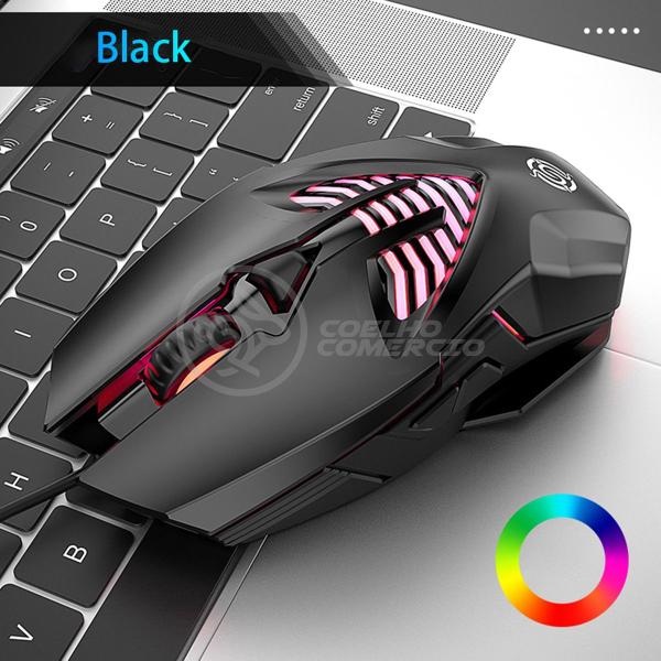 Imagem de Mouse Gamer 4 Botões Com Fio RGB 7 Cores Macro Ergonômico Q1 Preto -  K-Snake