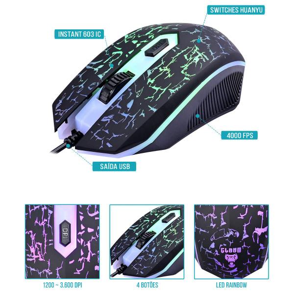 Imagem de Mouse Gamer 4 Botões Design Crackeado LED Rainbow Emborrachado até 3600 DPI Clanm CL-MJ806