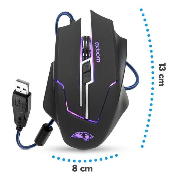 Imagem de Mouse Gamer 7D Warrior 3200 DPI 4 modo DPI RGB peso projetado Gaming USB Exbom MS-G270