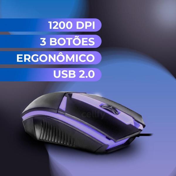 Imagem de Mouse Gamer Barato Led Knup 1200dpi 3 Botões