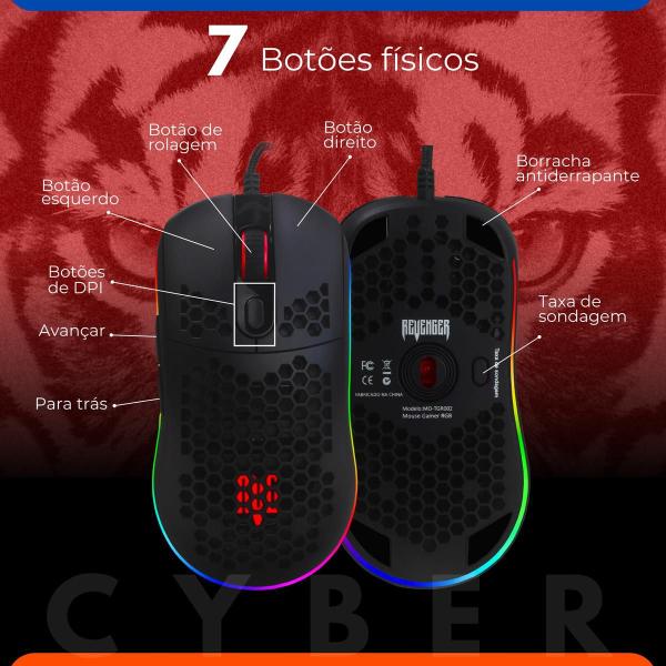 Imagem de Mouse Gamer Barato Tiger Chroma 7 Botões Rgb Preto