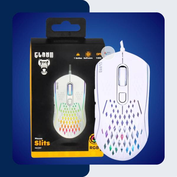 Imagem de Mouse Gamer Branco 7 Botões 7.000 DPI Slits Clanm Led Rgb Cabo USB 1,5m