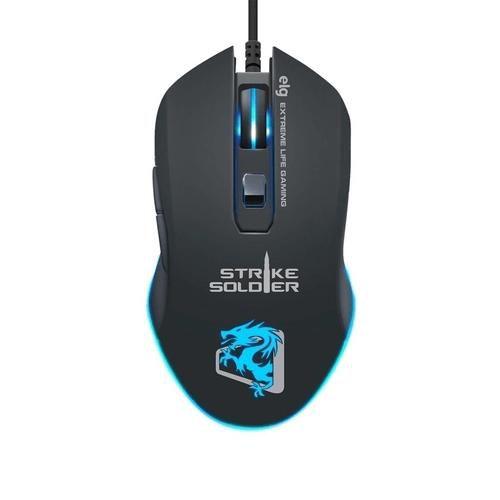 Imagem de Mouse Gamer C/ Fio Óptico Strike Soldier 4800dpi Preto - Elgin