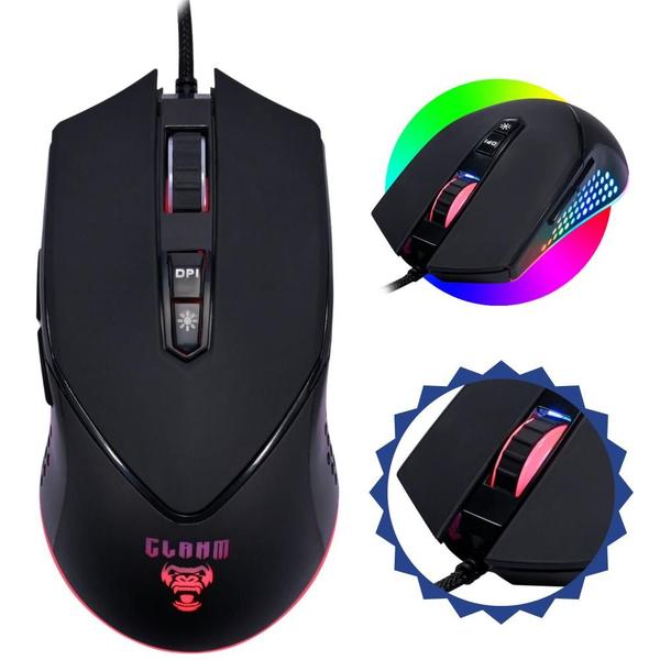 Imagem de Mouse Gamer Clanm CL-MK043 Com Sensor Óptico Até 10000DPI  Para Fps Com Com Iluminação de Led RGB Entrada USB