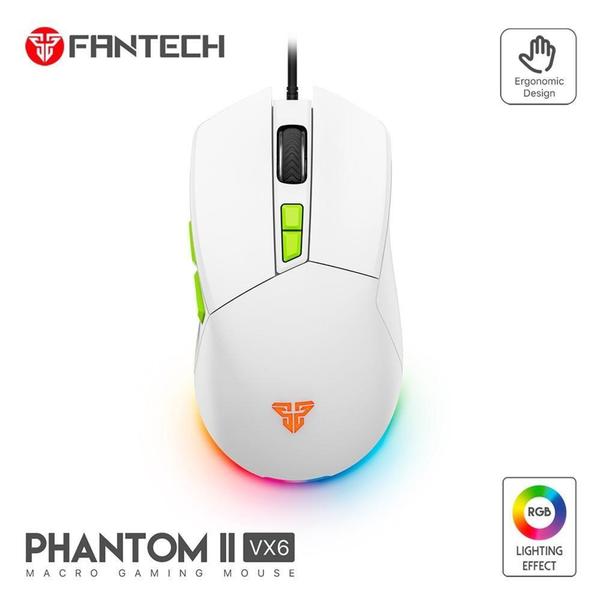 Imagem de Mouse Gamer com Fio Fantech Phantom II VX6, 7200 DPI, 7 botões, Branco - Phantom II VX6 W