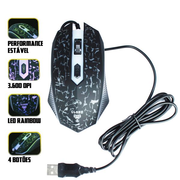 Imagem de Mouse gamer com fio jungle cl-mj806 preto/led/3600dpi/4d 1,5m