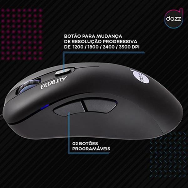 Imagem de Mouse Gamer Dazz Fatality, 3500DPI, 6 Botões, Preto 