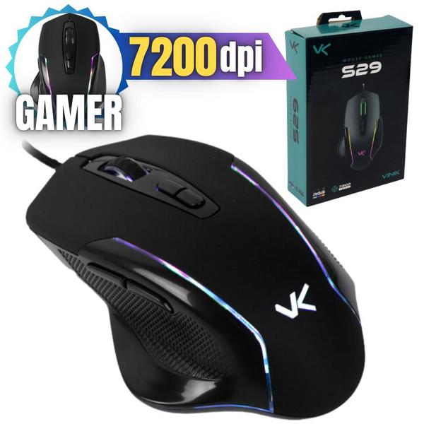 Imagem de Mouse Gamer Ergonômico 7200 DPI 7 BOTOES LED RGB CABO 1,8M Profissional Para Jogos