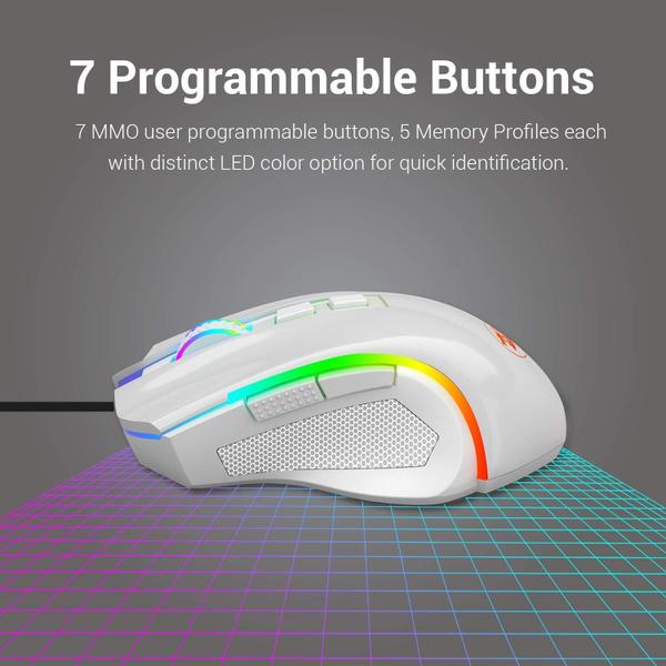 Imagem de Mouse gamer ergonômico programável com iluminação de 7 modos até 7200 DPI (Branco)