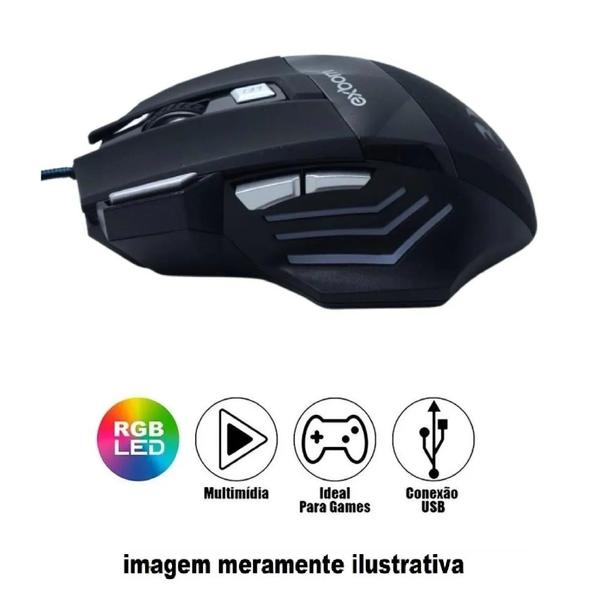 Imagem de Mouse Gamer Exbom Jogos 3.200 Dpi Óptico 7 Botões Led Rgb Usb