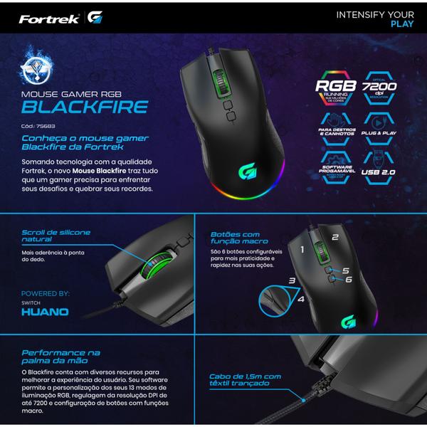 Imagem de Mouse Gamer Fortrek Blackfire RGB 7200 DPI