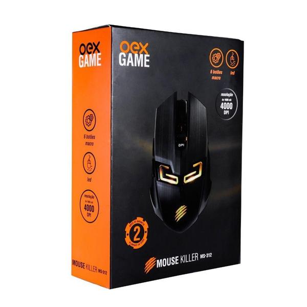 Imagem de Mouse Gamer Killer Led Laranja 6 Botoes OEX Game MS312 Preto