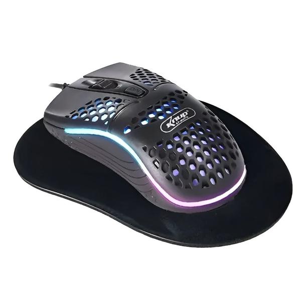 Imagem de Mouse Gamer Knup KPMU010 Colméia, Utraleve 65 gramas, RGB, USB, Cabo 1,5 metros Trançado Preto