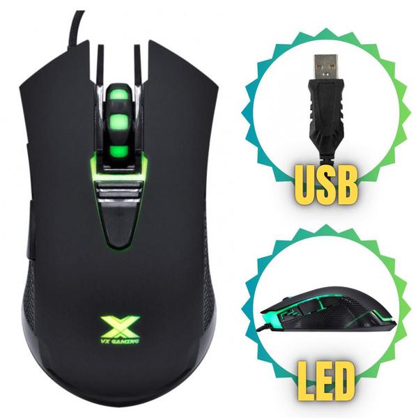 Imagem de Mouse Gamer Led Pulsante Cor Preta Vinik SARK Design Ergonômico Para Fps Sensor Óptico de Alta Performance Até 2400DPI