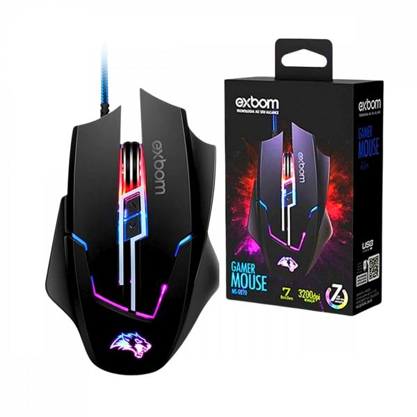 Imagem de Mouse Gamer LED RGB com 7 Botões Base de Metal 3200 DPI Exbom MS-G270