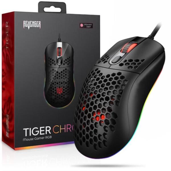 Imagem de Mouse Gamer Led Tiger Chroma 7 Botões Rgb Colmeia Cor Preto