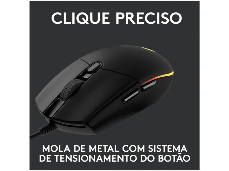 Imagem de Mouse Gamer Lightsync RGB Logitech Óptico 8000DPI - 6 Botões G203 Preto