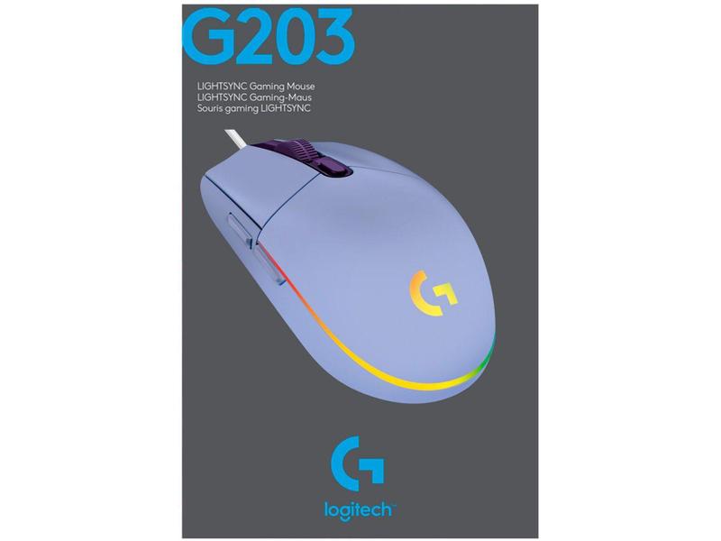 Imagem de Mouse Gamer Logitech G Óptico 8000DPI 6 Botões - G203 Lightsync Lilás