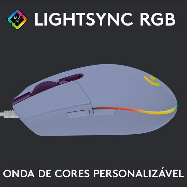 Imagem de Mouse Gamer Logitech G203 LIGHTSYNC RGB, Efeito de Ondas de Cores, 6 Botões Programáveis e Até 8.000 DPI, Lilás - 910-005852