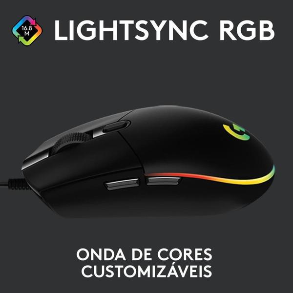 Imagem de Mouse Gamer Logitech G203 RGB, Efeito de Ondas de Cores, 6 Botões Programáveis e At 8.000 DPI, Preto