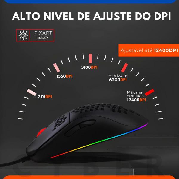 Imagem de Mouse Gamer Macro Colmeia 6200 Dpi 7 Botões Led Rgb Chroma