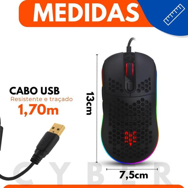 Imagem de Mouse Gamer Macro Colmeia 6200 Dpi 7 Botões Led Rgb Chroma