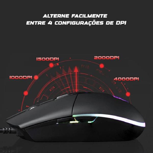 Imagem de Mouse Gamer Motospeed V50 Black 4000dpi USB Design 6D Preto