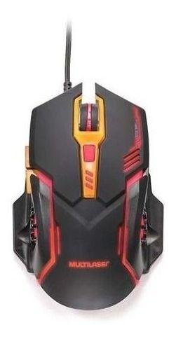 Imagem de Mouse Gamer Multilaser 2400dpi Preto Laranja Com Led Mo270