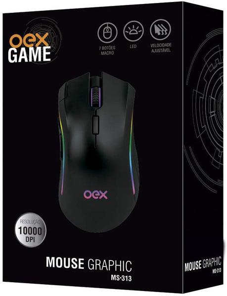 Imagem de Mouse Gamer Oex Graphic Ms313 10000Dpi Com Led Programável