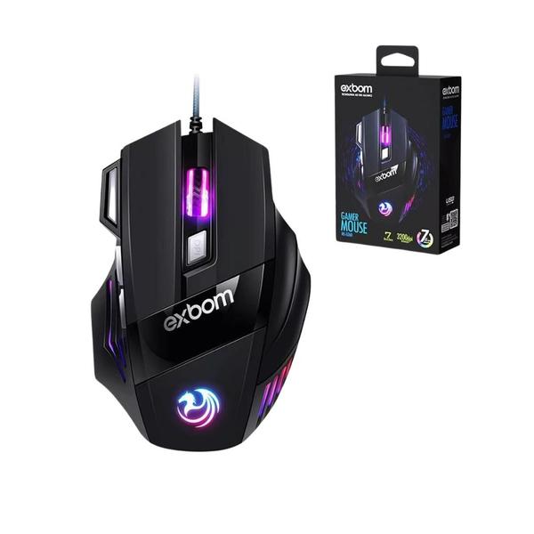 Imagem de Mouse Gamer Óptico Rgb Usb Preto 3200 Dpi Exbom MS-g260