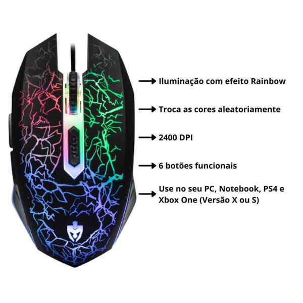 Imagem de Mouse Gamer Rayden EG-104 2400 DPI 6 Botões LED Rainbow - Evolut