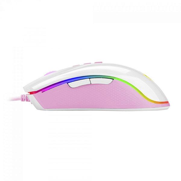 Imagem de Mouse Gamer Redragon Cobra RGB, 12400 DPI, 8 Botões Programáveis, Branco com Rosa