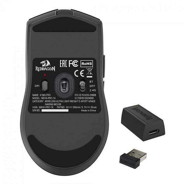 Imagem de Mouse Gamer Redragon King Pro, Wireless, Bluetooth, 26000 DPI, 7 Botões, Preto