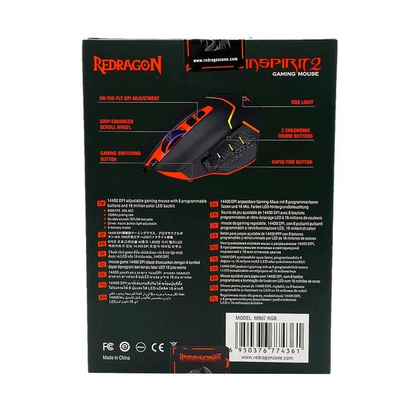 Imagem de Mouse Gamer Redragon M907RGB Inspirit 2 / USB / 144000 Dpi - Preto