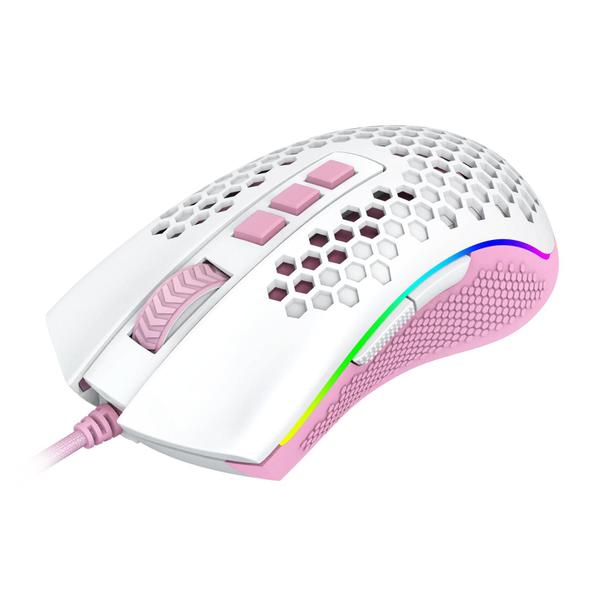 Imagem de Mouse gamer redragon storm rgb branco com rosa