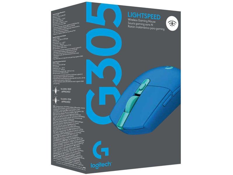 Imagem de Mouse Gamer RGB sem Fio Logitech G Óptico - 12000DPI 6 Botões G305 Azul