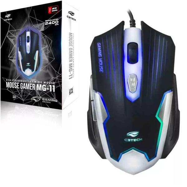 Imagem de Mouse Gamer RGB USB Ergonômico Preto C/ Fio C3TECH 2400 DPI