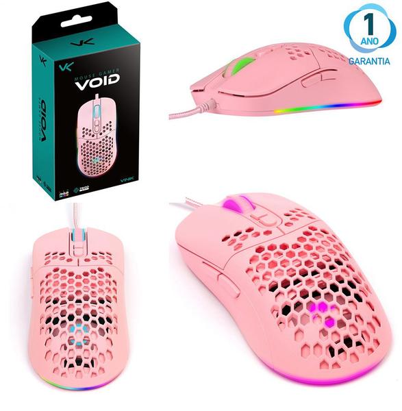 Imagem de Mouse Gamer Rosa RGB 7600 DPI Óptico Usb 7 Botões Ambidestro Garantia de 1 Ano