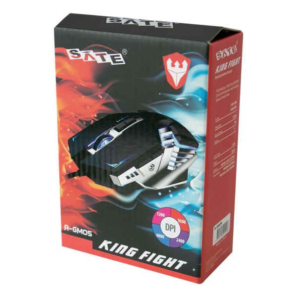 Imagem de Mouse Gamer Satellite King Fight A-GM05 - com Fio - 4800DPI - 7 Botoes - Preto e Prata