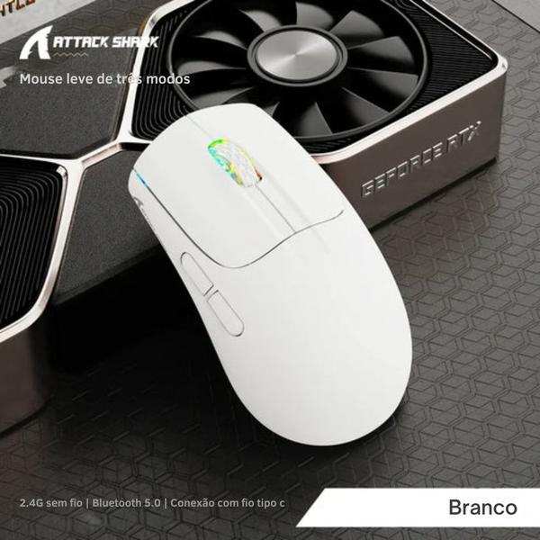 Imagem de Mouse Gamer Sem Fio Attack Shark X5 RGB, 3 Modos, Branco