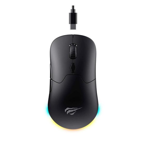 Imagem de Mouse Gamer Sem Fio Havit MS963WB, RGB, 8000 DPI, 7 Botões, Bluetooth e 2.4G, Preto