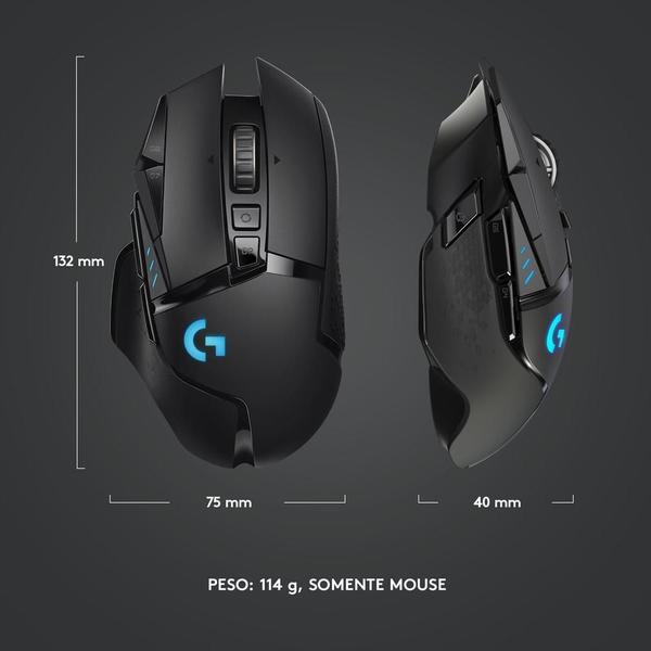 Imagem de Mouse Gamer Sem Fio Logitech G502 LIGHTSPEED RGB LIGHTSYNC, Ajuste Peso, 11 Botões, Recarregável, Compatível POWERPLAY - 910-005566