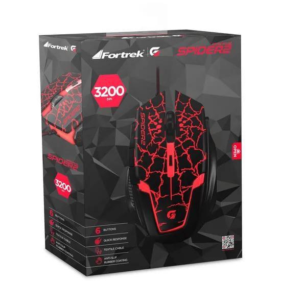 Imagem de Mouse Gamer USB 3200DPI SPIDER 2 OM-705 Preto/Vermelho FORTREK