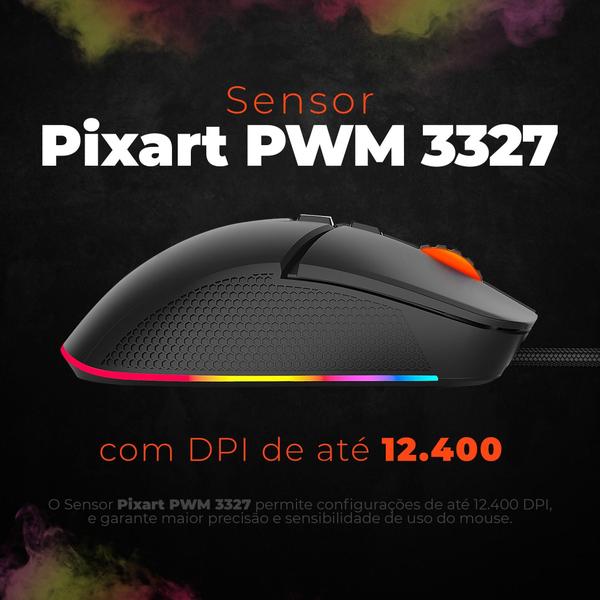 Imagem de Mouse Gamer Usb Rgb Optico 12400 Dpi 7 Botoes P Jogo Premium